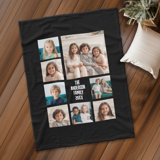 Couverture Polaire Créer un collage photo personnalisé avec 8 photos (Personalized fleece blanket with 8 photos and a monogram)