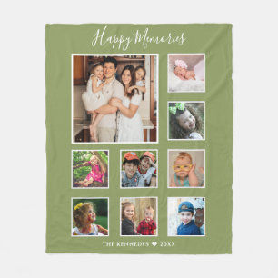 Couverture Polaire Créez votre propre 9 famille Photo Collage vert