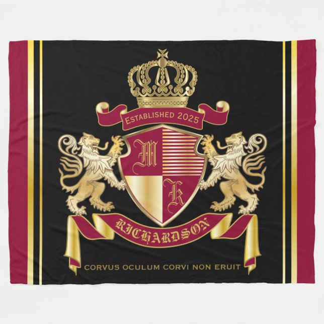 Couverture Polaire Créez votre propre blason d'armoiries d'or rouge (Devant (Horizontal))