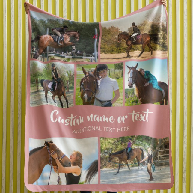 Couverture Polaire Créez votre propre cheval photo Collage rose (Créateur téléchargé)