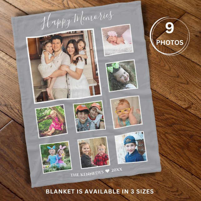 Couverture Polaire Créez votre propre collection de photos de la fami (Create Your Own 9 Family Photo Collage Gray Fleece Blanket
)
