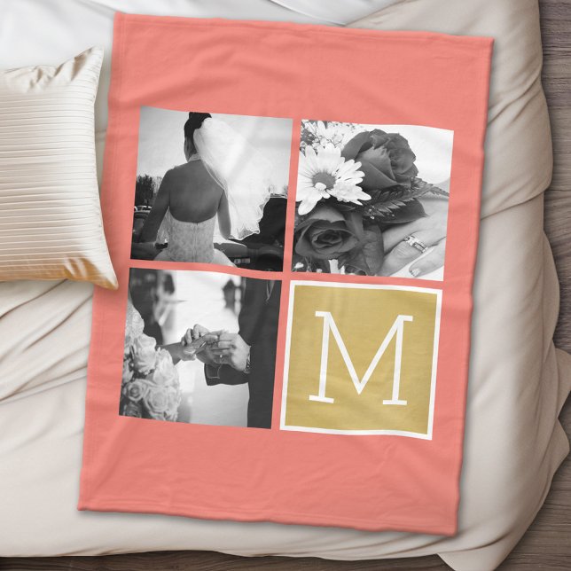 Couverture Polaire Créez votre propre collection photo Mariage Monogr (Personalized wedding anniversary fleece blanket)