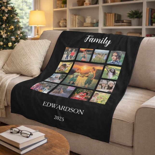 Couverture Polaire Créez votre propre monogramme de nom de collage de (Create your own family photo collage monogram name fleece blanket. You can add your own photos.)