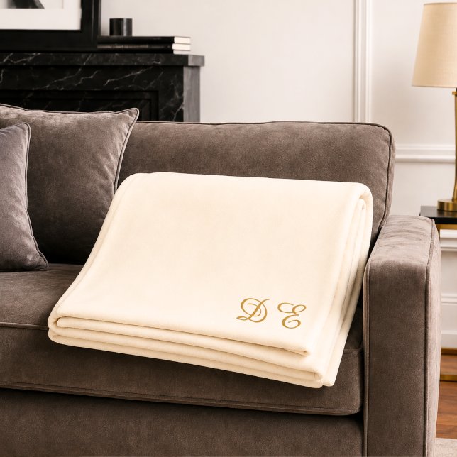 Couverture Polaire Crème beige minimaliste monogrammé (Créateur téléchargé)