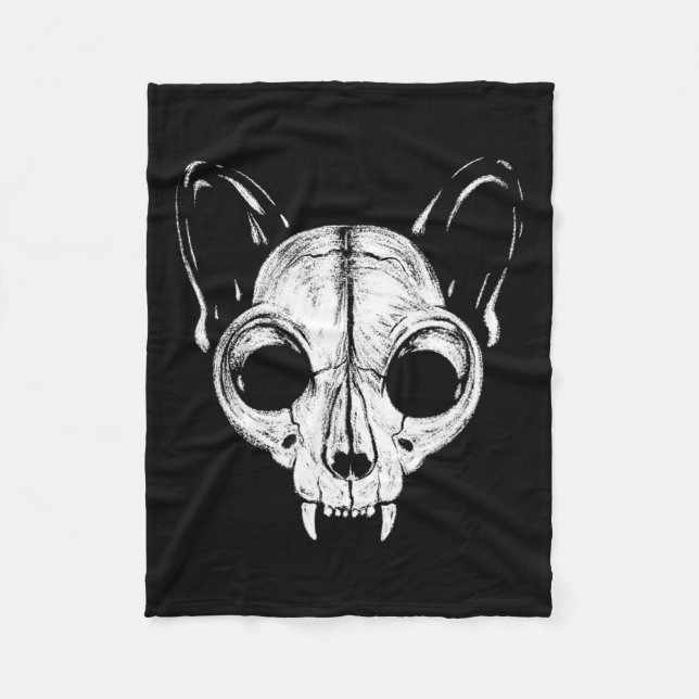 Couverture Polaire Crème Éffrayant Chat Feline Skull Skeleton Hallowe (Devant)