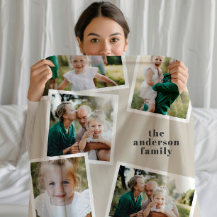 Couverture Polaire Crème élégant multi photo décoration familiale cad