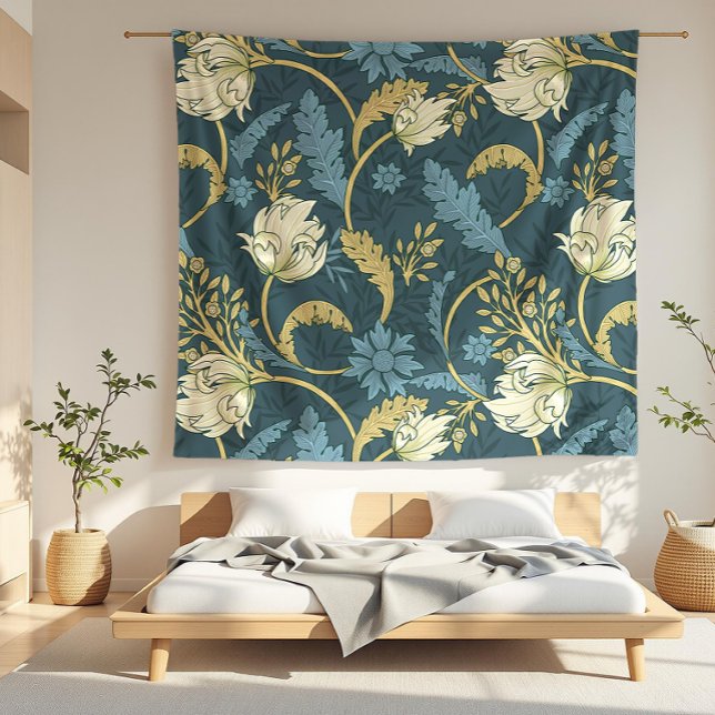 Couverture Polaire Crème et bleu Floral Art Nouveau (detail)