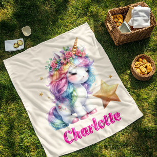 Couverture Polaire Crème étoile magique licorne pailletée