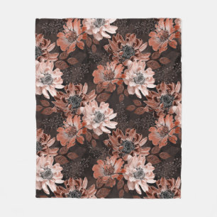 Couverture Polaire Crème, fleurs de teracote sur un arrière - plan br