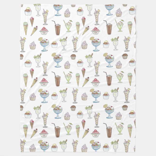 Couverture Polaire Crème glacée Sundae Desserts Motif Blanc (Devant)