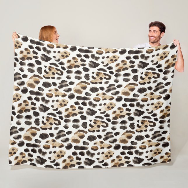 Couverture Polaire Crème Noir Brun Léopard Animal   (En situation)