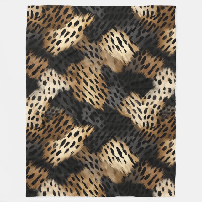 Couverture Polaire Crème noire léopard animal abstrait (Devant)