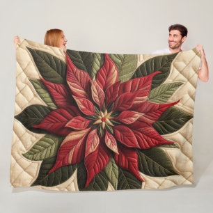 Couverture Polaire Crème Poinsettia Motif dorée