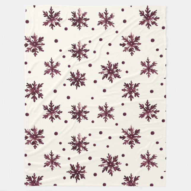 Couverture Polaire Crème rouge bordeaux Snowflakes Noël (Devant)