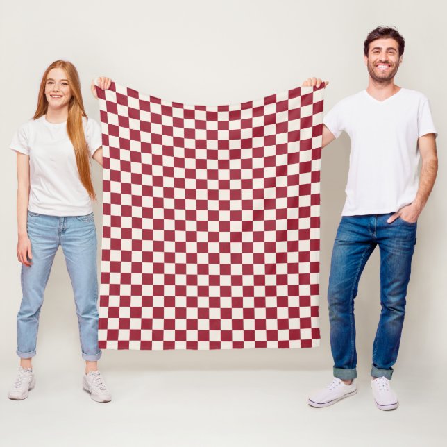 Couverture Polaire Crème rouge foncé À damiers Motif (En situation)