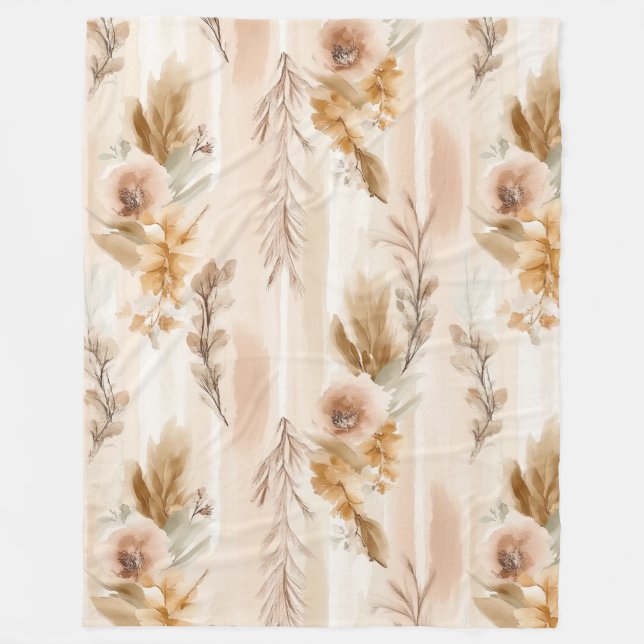 Couverture Polaire Crème Rustique Floral Boho (Devant)