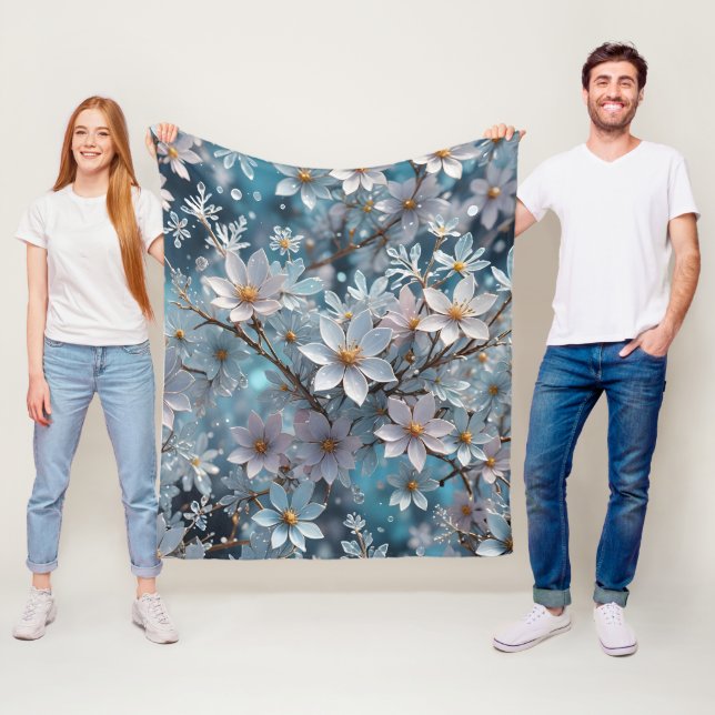 Couverture Polaire Cristal d'hiver Frost Sakura Blossom (En situation)