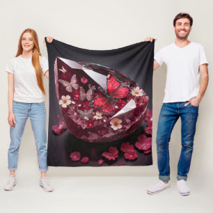 Couverture Polaire cristaux de pierres gemmes jardin papillon rubis