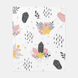 Couverture Polaire cristaux noirs et roses avec fleurs et abstraits