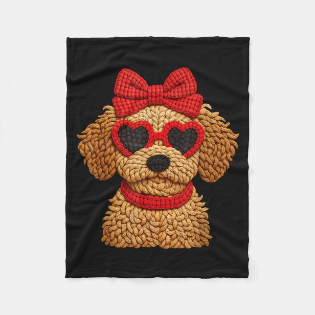 Couverture Polaire Crochet Puppy Heart Sungles Red Bow Valentines Day (Devant)