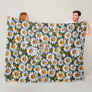 Couverture Polaire Crochet White Daisies Spring Wildflowers