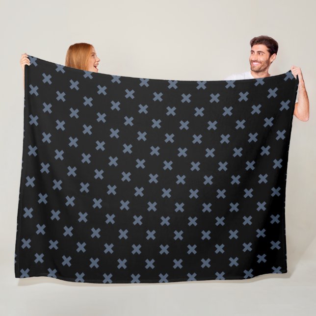 Couverture Polaire Crochets bleu-gris sur noir (En situation)