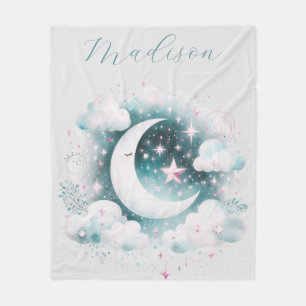 Couverture Polaire Croissant de Lune Céleste Bleu et Blanc Bohème Mod