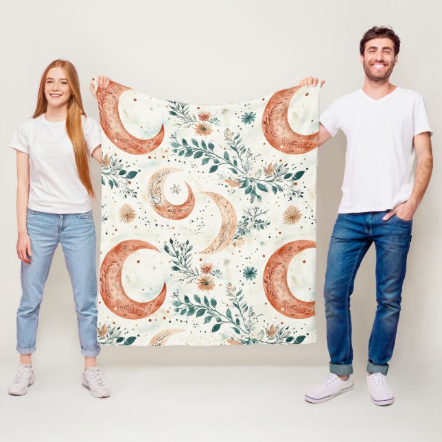 Couverture Polaire Croissant de Lune Céleste Bohème Botanique (En situation)