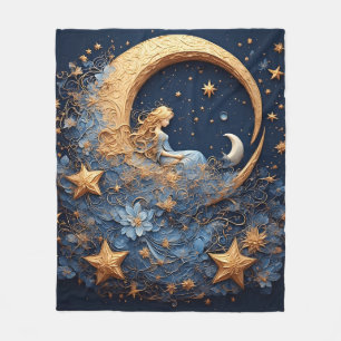 Couverture Polaire Croissant de Lune Doré Décoratif