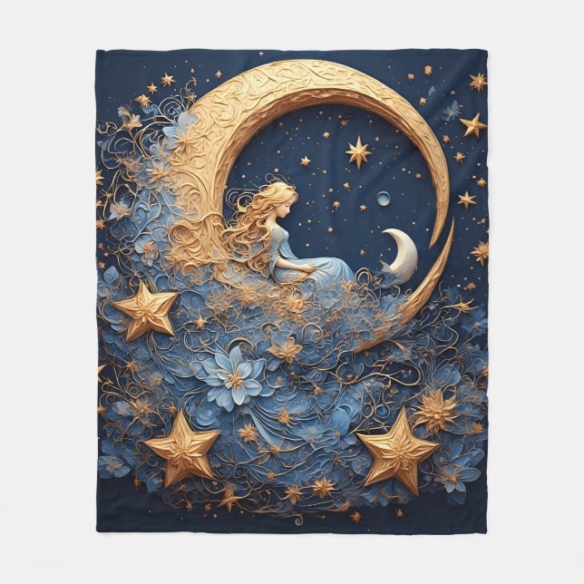 Couverture Polaire Croissant de Lune Doré Décoratif (Devant)