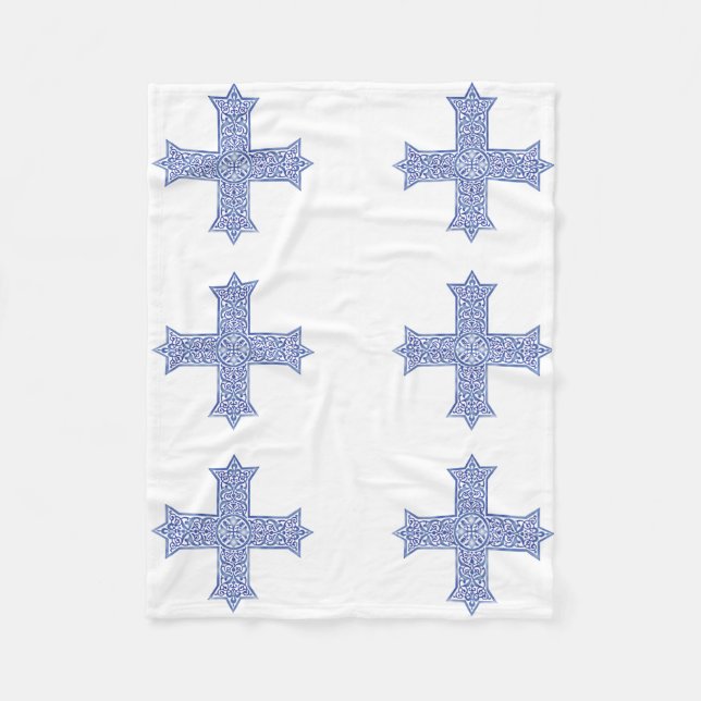 Couverture Polaire Croix copte d'art en Lapis Bleu Premium (Devant)