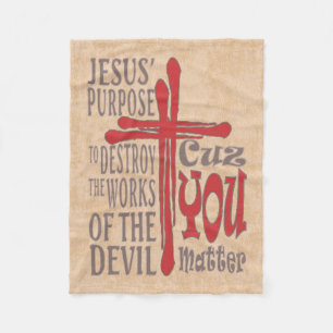 Couverture Polaire Croix du Christ sang rouge gouttes Cuz You Matt