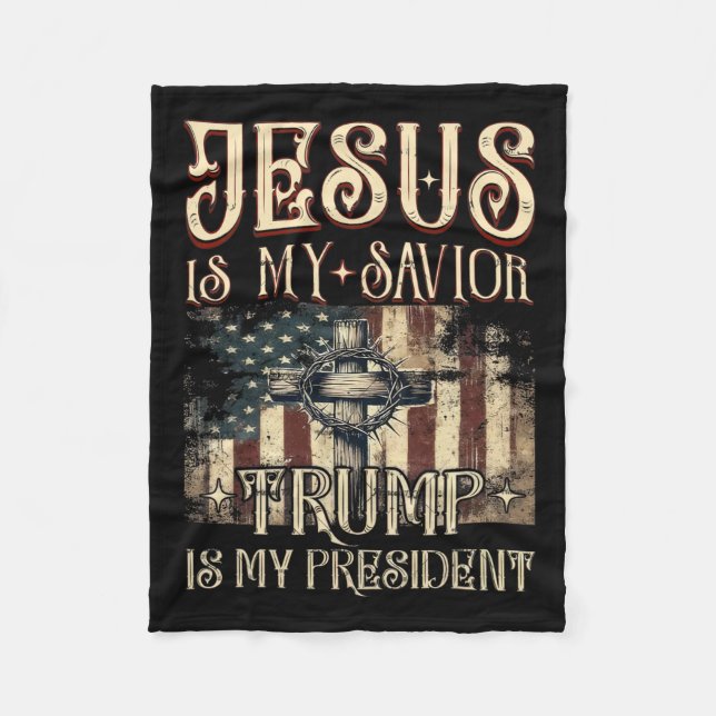 Couverture Polaire Croix du drapeau américain Jésus est mon sauveur T (Devant)