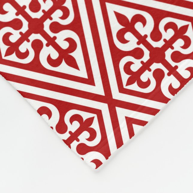 Couverture Polaire Croix médiévale Damask - Rouge profond et blanc (Coin)