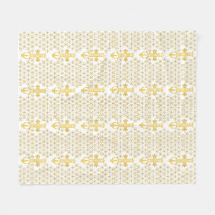 Couverture Polaire Croix orthodoxe éthiopienne sur fond blanc