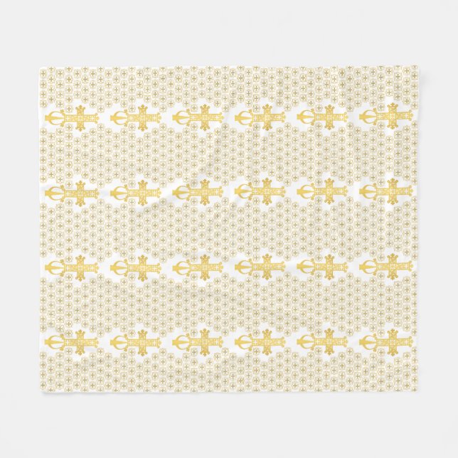 Couverture Polaire Croix orthodoxe éthiopienne sur fond blanc (Devant (Horizontal))
