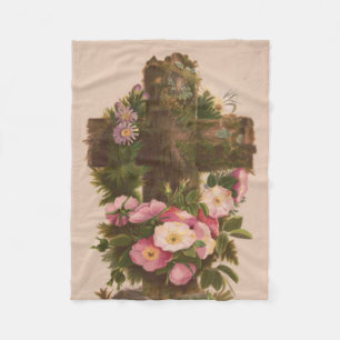 Couverture Polaire Croix rustique antique, roses sauvages, carte de P
