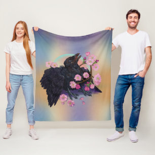 Couverture Polaire Crow naissant avec fleurs de pomme 