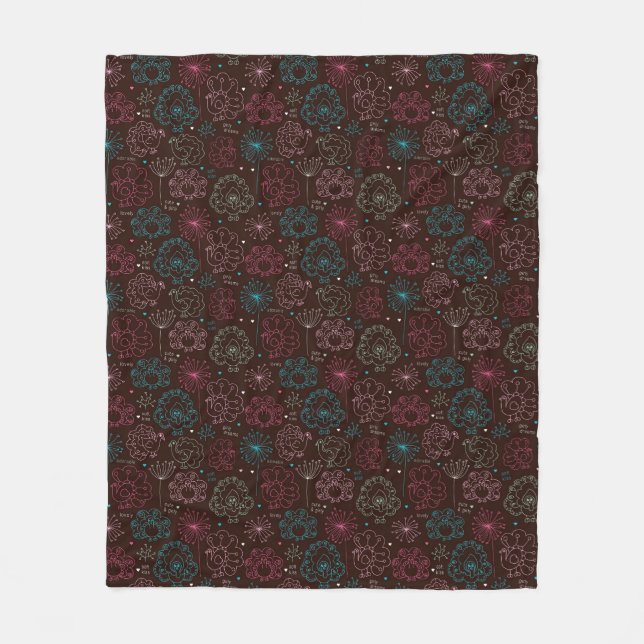 Couverture Polaire cru de papier peint de l'Inde de fleur de paon (Devant)