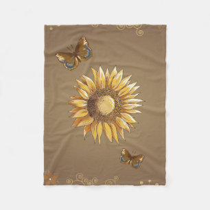 Couverture Polaire Cru de tournesol et de papillons élégant