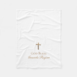 Couverture Polaire Crucifix croisé d'or de baptême