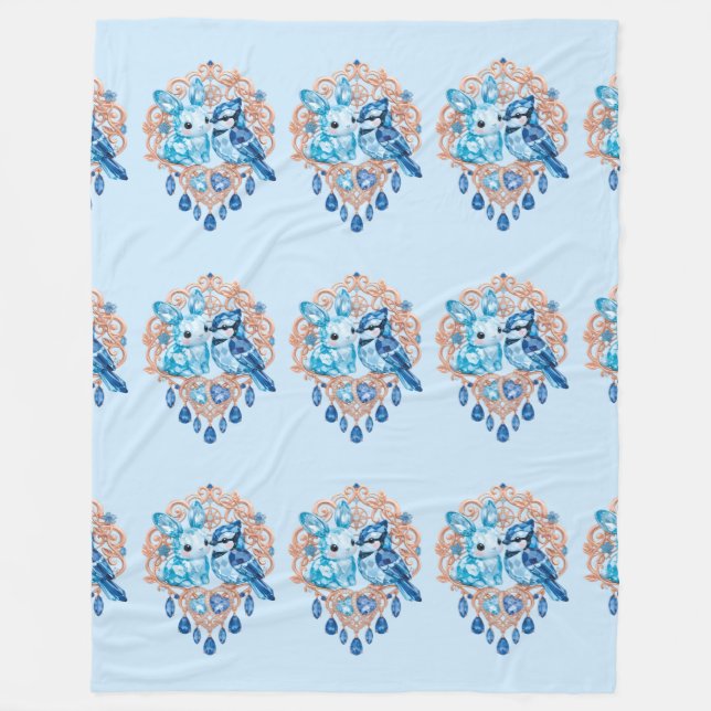 Couverture Polaire Crystal Blue Bunny and Blue Jay Heart (Devant)