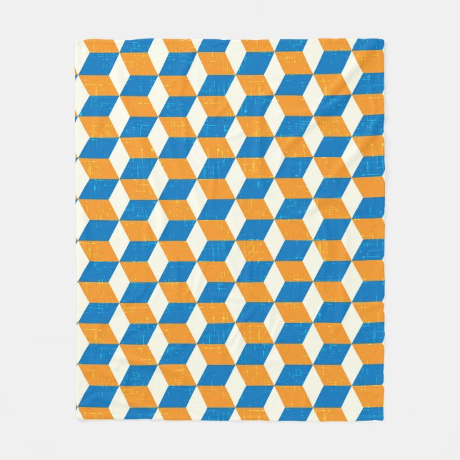 Couverture Polaire Cubes isométriques rétro, illusion géométrique (Devant)
