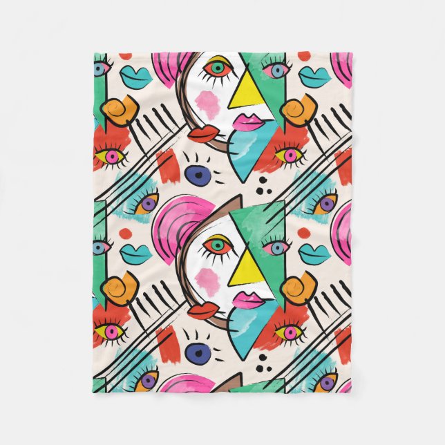 Couverture Polaire Cubisme moderne Abstrait Artsy Femme Visages (Devant)