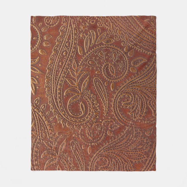 Couverture Polaire Cuir Brown, motifs floraux à outils. (Devant)