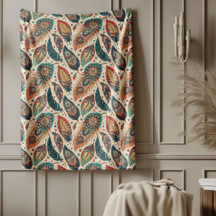 Couverture Polaire Cuisine Tribale Ethnique Blanche Motif Boho géomét