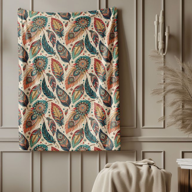 Couverture Polaire Cuisine Tribale Ethnique Blanche Motif Boho géomét (Cozy Tribal Ethnic Blanket Geometric Boho Patterns)