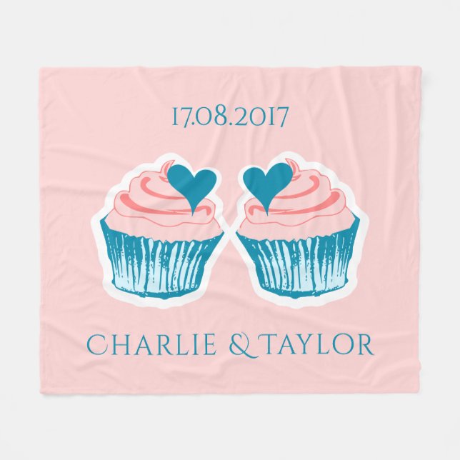 Couverture Polaire Cupcake Love texte personnalisé blanc de couple (Devant (Horizontal))
