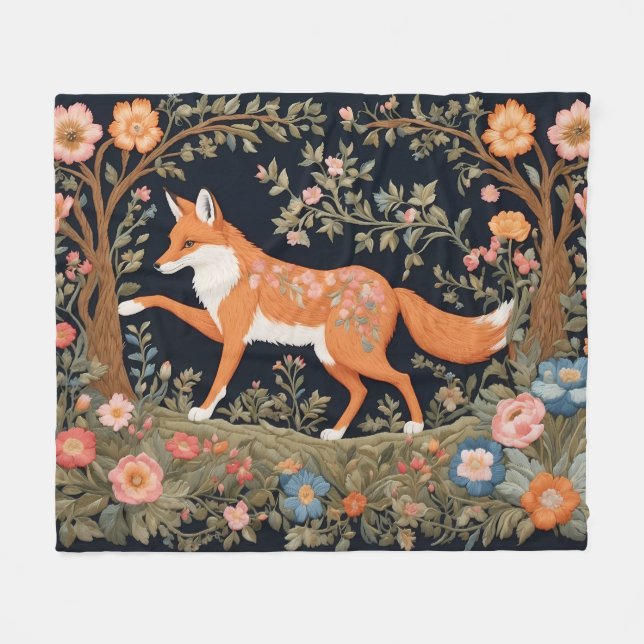 Couverture Polaire Curieux Fox Faux Broderie Élégant Floral (Devant (Horizontal))