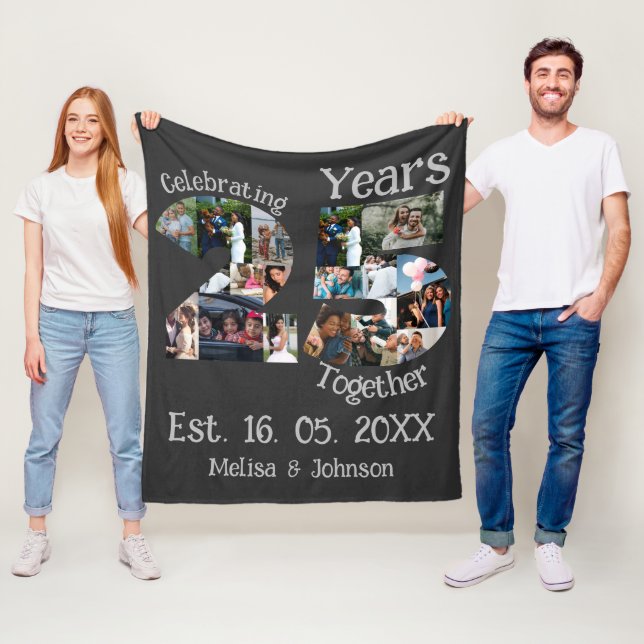 Couverture Polaire Custom 25th wedding anniversary photo collage (En situation)